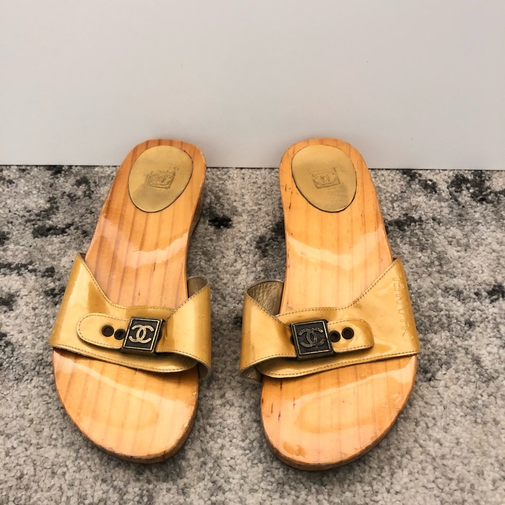 Chanel wooden mule clog slides